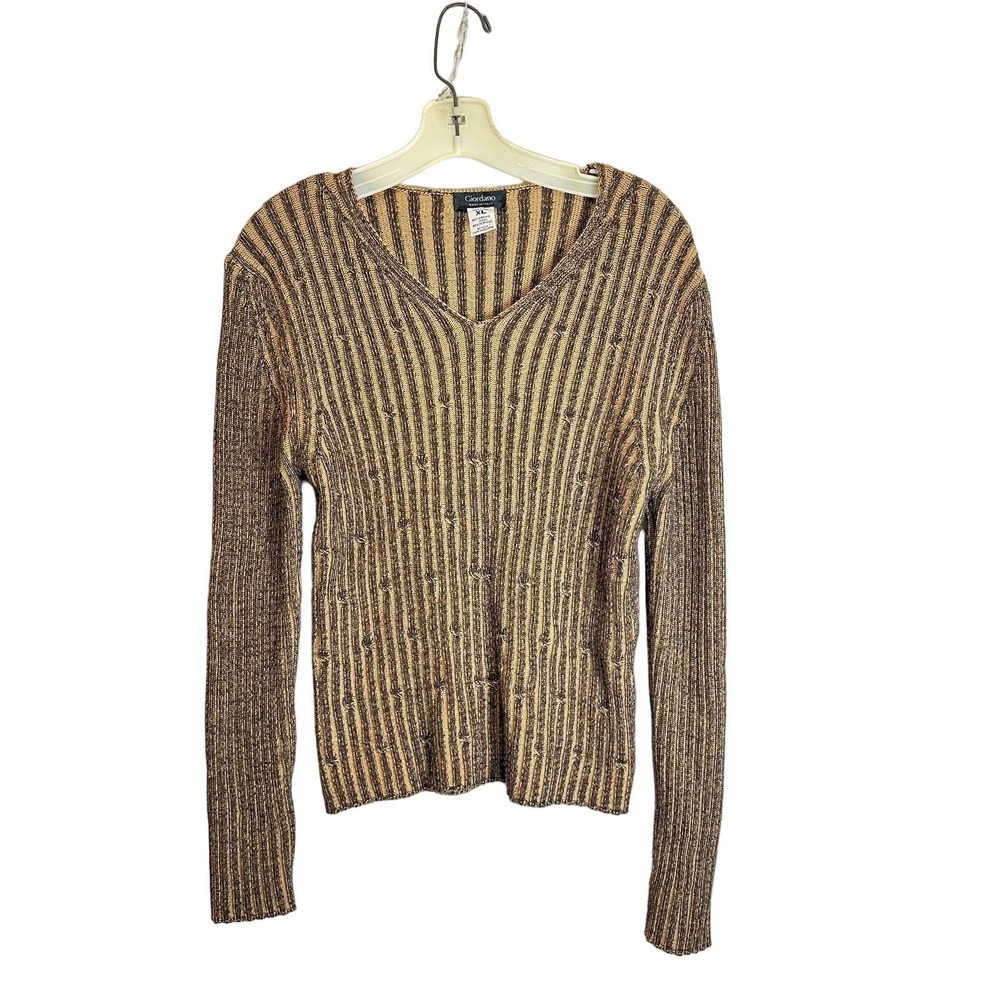 Giordano Italian Vintage V-Neck Merino Wool Blend Sweater‎ Women's XL Brown